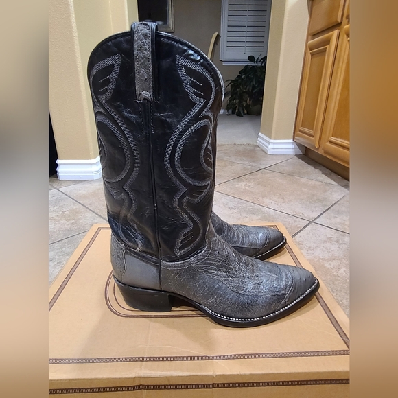 J Chisholm Black and Gray Western Ostrich Cowboy Boots - Picture 2 of 8